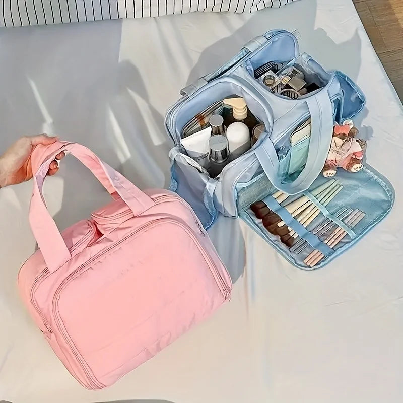 Travel Portable Large Capacity Toiletry Bag, Back Zipper Bag with PVC Waterproof Lining, A Good Helper for Travel Storage